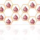 12PCS Mini Honeycomb Cupcake Stand with 300PCS Dot Adhesive Wooden Hexagon Cake Display Holder Hexagonal Cupcakes Shelves Farmhouse Wooden Floating Table Sign for Baby Shower Birthday Party