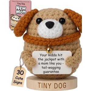 New Mom Gifts for Women - Handmade Positive Dog Crochet With 30 Cute Affirmation Cards for New Mothers - Funny Postpartum Present for Friends, Coworker, Dog Mom - Positive Crochet Animal