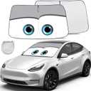 Gven Sunshade for Tesla Model Y Accessories 2025 Funny Eyes Windshield Sun Shade Car Front Window Shade for Tesla Model 3 Accesssories Dual-Sided Versatility (Grey Eyes)