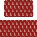 Red Christmas Kitchen Mats Set of 2 Cream Xmas Tree Print Winter Holiday Kitchen Rugs for Floor Home Decor Low-Profile Mats,17x29 and 17x47 Inch