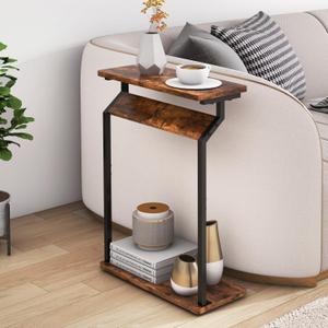Narrow Side Table for Small Spaces, End Table for Couch, Slim Couch Tray Tables, Skinny Thin End Tables for Living Room, Bedroom, Rustic Brown