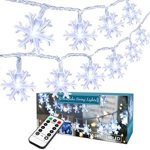 BrizLabs White Snowflake Christmas String Lights, 16.08ft 40 LED Christmas Lights with Remote, Snowflake String Light Battery Operated, 8 Modes Xmas Tree Light Waterproof for Outdoor Indoor Decoration