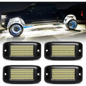 Nicoko 108 High-Power LEDs per Pod 4Pods Pure White Rock Lights Ultra-Bright Offroad Underglow Kit Advanced Heat Dissipation IP68 Waterproof for Truck, SUV, UTV, ATV, RZR