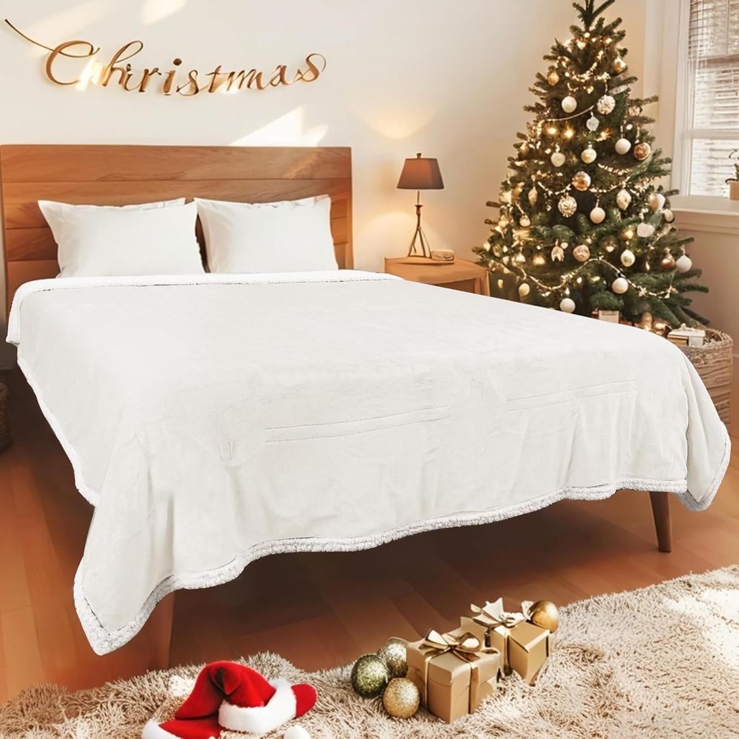 Electric Heated Blanket Full Size 72x84 Inch - Super Soft Flannel Warm Blanket with10 Heat Settings, 1-12H Auto Shut Off Timer, Machine Washable (White)