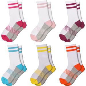 Comfoex Girls Crew Socks Athletic Half Cushioned Long Socks Cotton Calf Socks For Kids 6 Pairs (7-10 Years)
