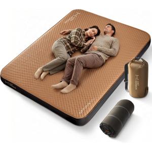 LOSTHORIZON Air & Foam Camping Mattress, Self-Inflating Sleeping Pad, 4.5" Thick, with Air Pump, Queen (Brown)