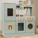 Wooden Kitchen Playset for Kids Toddler, Pretend Play Kitchen Set Toy for Girls and Boys, with Kitchen Accessories - Green