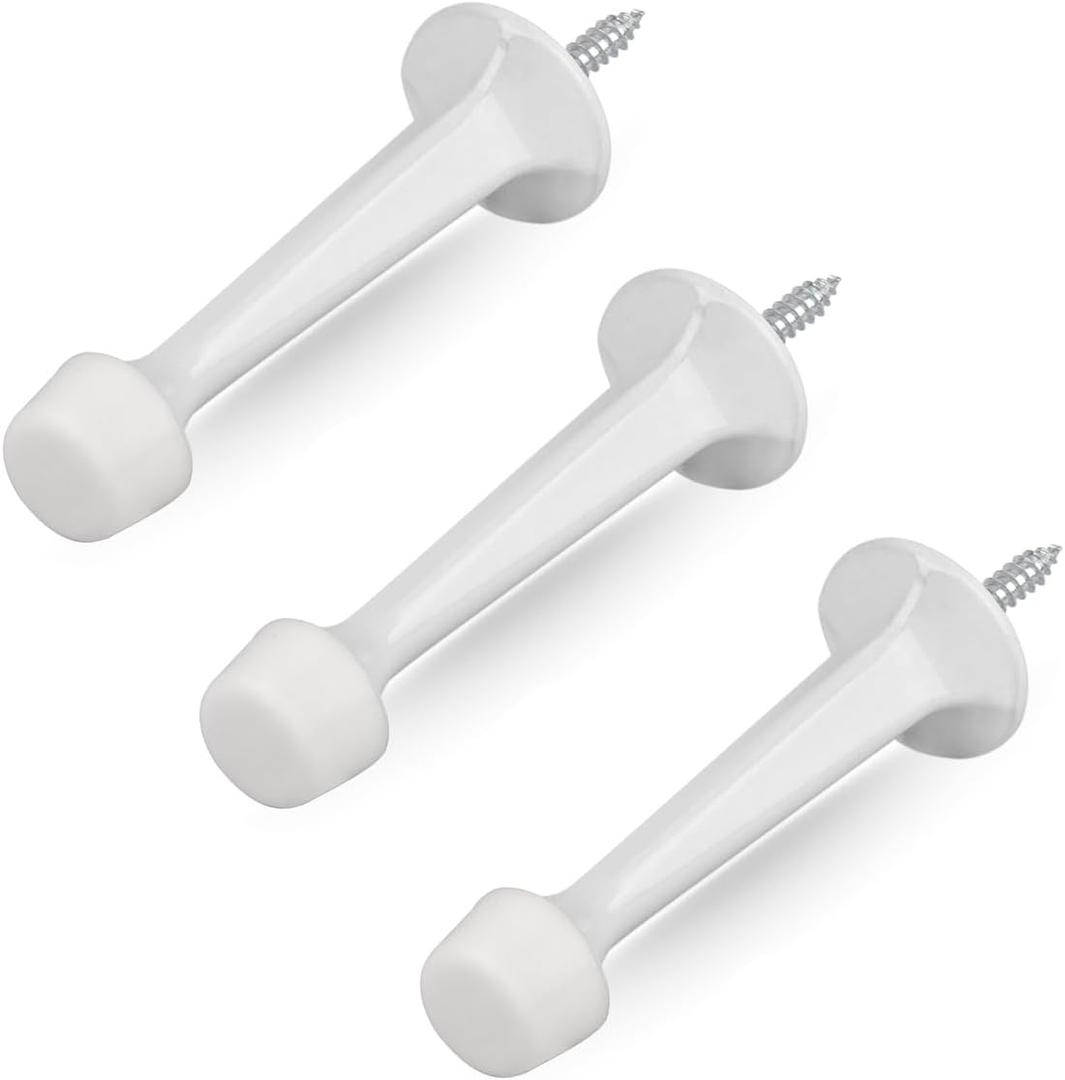 HOMOTEK 3 Pack Heavy Duty Solid Rigid Door Stop with Soft Rubber Tip, Zinc Die Cast Door Stopper Protect Wall & Door, White