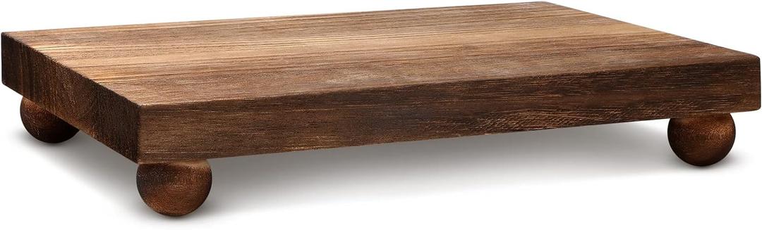 Amyhill Wood Pedestal Stand Kitchen Soap Tray Farmhouse Wooden Riser Stand for Kitchen Bathroom Counter Table Decor Plant Candle Vases Display (Dark Brown, 9 x 6 Inch)