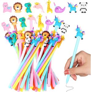 24 Pieces Fun Animal Pens for Kids Cute Cartoon Gel Ink Fun Novelty Pens Bulk Birthdays Gift for Kids Daughter Girls Students Classroom Friends Black Ink Back to School Present(Animal Style)