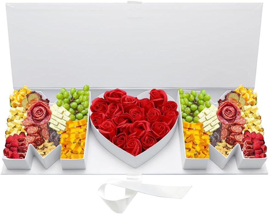 Empty Mother's Day MOM Cardboard Letter Fillable Box Floral Sweets Gifts Decorative Box(White MOM)