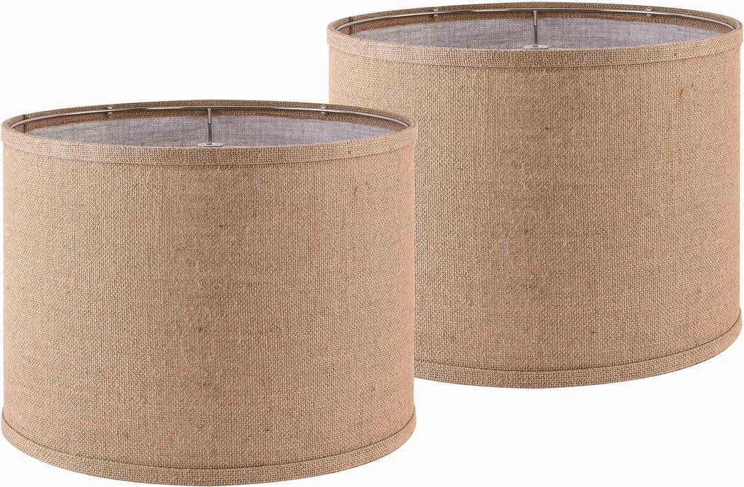 Burlap Lamp Shades Set of 2 Large Durm Lamp Shade 16" Top x 16" Bottom x 12" High (SpiderModern Lampshade for Table and Bedside Lamp - By PAPAYA