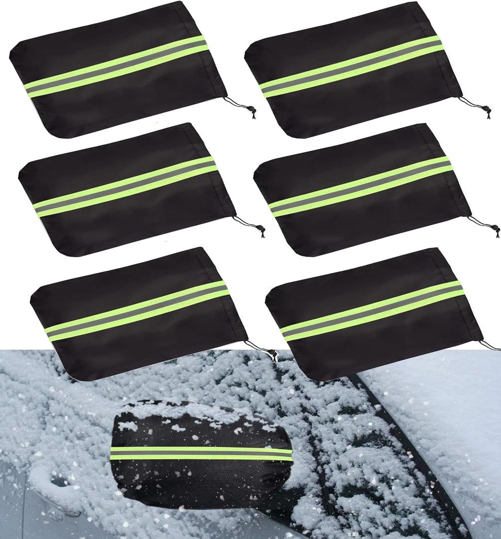 Side Mirror Covers Auto Rearview Protection, 6 Pieces Waterproof Vehicle Side View Mirror Cover Exterior Rear View Accessories Car Accessories with Drawstrings for Car Vehicle Winter (Green Refletive)