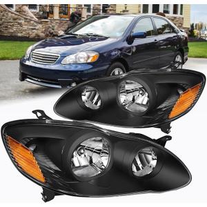 2PCS Headlights Assembly Set For 2003 2004 2005 2006 2007 2008 Toyota Corolla CE LE S XRS Sedan Replacement Headlamps Matte Black Housing Amber Reflector Clear Lens Left and right Bumper lights