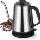 1L Electric Gooseneck Kettle, Tea Kettle for Boiling Water, Gooseneck Electric Kettle for Coffee & Tea, Fast Boiling for Pour Over, Auto Shut-Off, Boil-Dry Protection, 360 Rotational Base - Silver