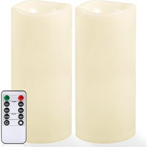 NURADA Large Outdoor Flameless Candles 12" x 5" - Waterproof LED Pillar Flickering Candle Battery Operated with Timer Remote Control for Patio Porch Lanterns Decor - Long Lasting Set of 2 (Ivory White)