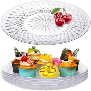 Fumete 10 Pcs Round Plastic Serving Platters Clear Plastic Serving Tray Acrylic Crystal Flan Plates for Food Cake Cookie Fruits Birthday Wedding Party Supplies(12 Inch)