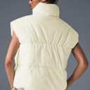 Womens Cropped Puffer Vest Oversized Winter Sleeveless Zip Up Padded Jacket Outerwear Water-Resistant Warm Coat (Medium, Cream White)