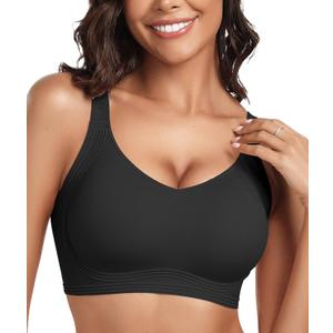 OEAK Womens Seamless Push Up Bras No Underwire Full Coverage Comfortable Bra V Neck Bralettes Wireless Everyday Bra (X-Large, Black)