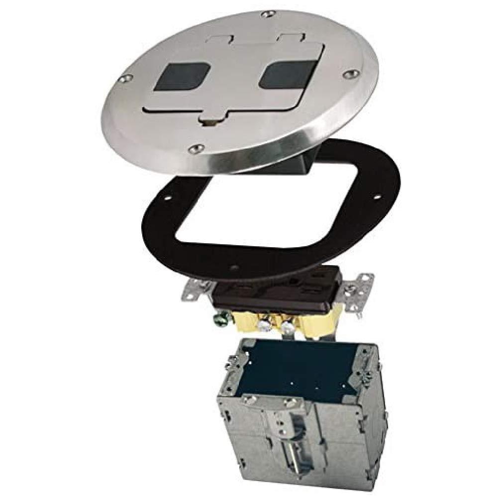 RACO 6239NI Floor Kit with Recessed Duplex 15A TR Device and Adjustable Steel Box, 1-Gang, Nickel