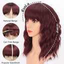 AISI HAIR Curly Bob Wig with Bangs Short Wavy Wine Red Color Wigs for Women Bob Style Synthetic Heat Resistant Bob Wigs