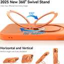 360 Spin Magnetic Stand for iPhone 17 Pro Max Case, Fit for MagSafe, Mil-STD Protective Case for iPhone 17 Pro Max Phone Case with Kickstand Rotatable 6.9 inch, Orange