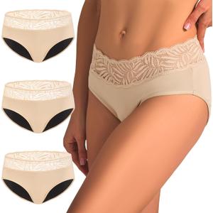 Battewa Leak Proof Underwear for Women Full Cover Incontinence Underwear Pee Proof Adult Briefs Washable Overnight 100ML (Beige, M)