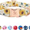 Elegant little tail Dog Collar, Sunflower Pattern Pet Collar Durable Cute Dog Collars Summer Fall Female Pet Gift Adjustable Dog Collar for Medium Dogs (Medium (Pack of 1))