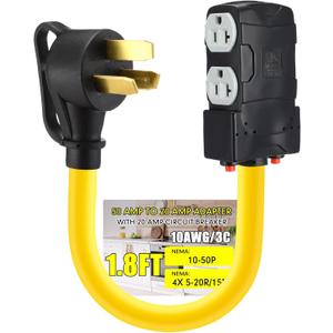 220 to 110 Adapter Compatible with NEMA 10-50P to 4X 5-20R/15R with 20 Amp Circuit Breaker, 220/250V Electrical Stove/Range/Oven Male Plug Gas 110/125V Power Convert Adapter(1.8 ft)