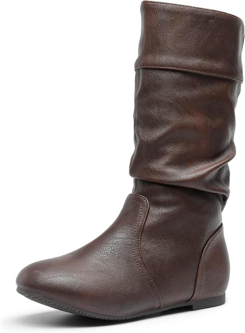 DREAM PAIRS Girl's Faux Fur Lined Knee High Winter Riding Boots(Toddler/ Little Kid/ Big Kid), Size 5 Big Kid, Brown/ Pu, BLVD-K