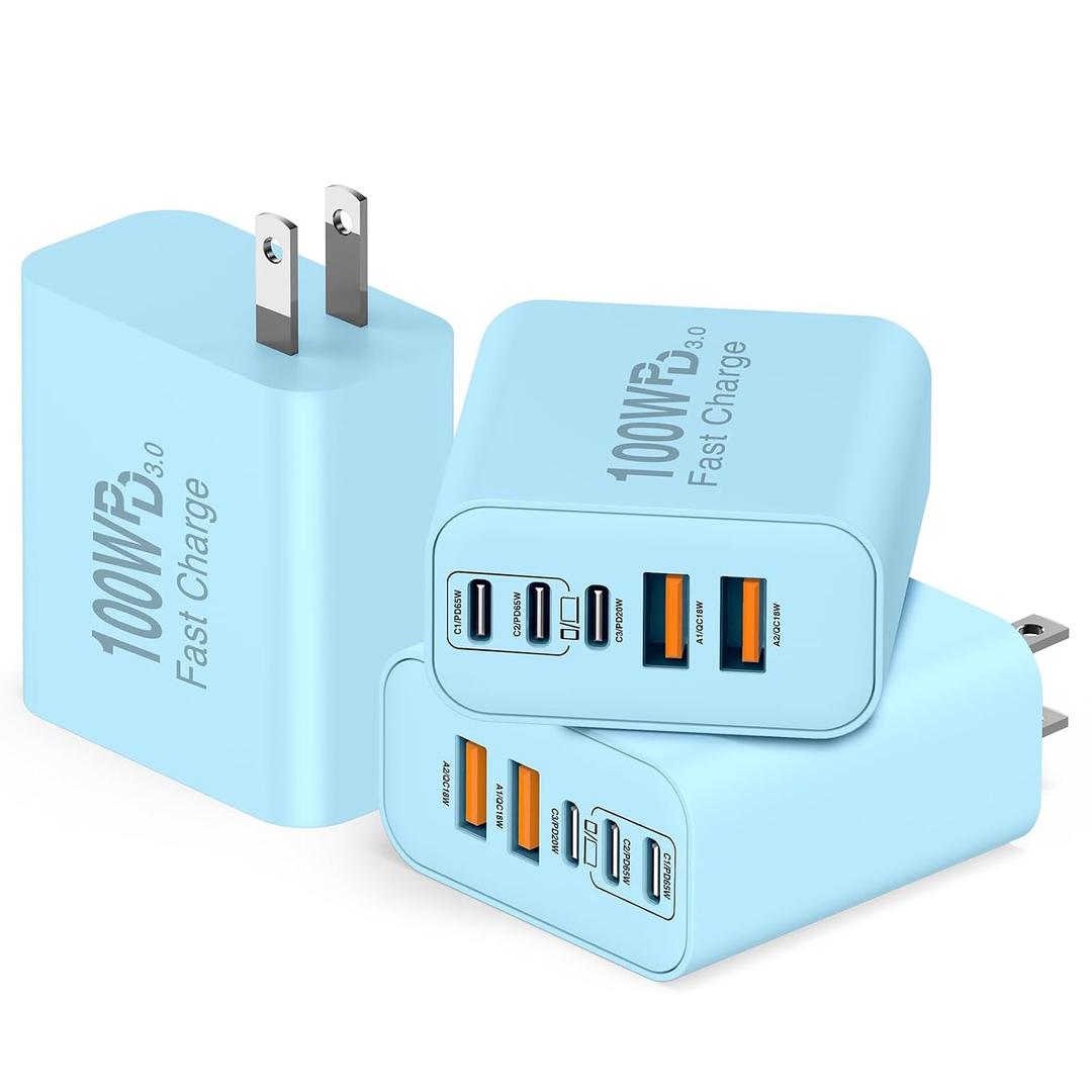QZIIW USB C Wall Fast Charger Block, 100W 5-Port Type C Fast Charging Block