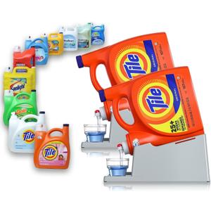 TidyFriend 2 Pack Liquid Laundry Detergent Holder Stand with Drip Tray & Rubber-Grip Feet, Stand for Laundry Room Organization and Storage, Fabric Softener Dispenser with Cup Holder (Grey)