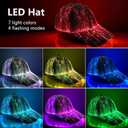 LED Light Up Baseball Cap, USB Rechargeable Fiber Optic Hat with 7 Glowing Colors for Party, Black