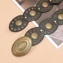 LEACOOLKEY Hollow Western Disc Belt for Dress Boho Concho Belt Vintage Country Waist Belts for Women (Black)