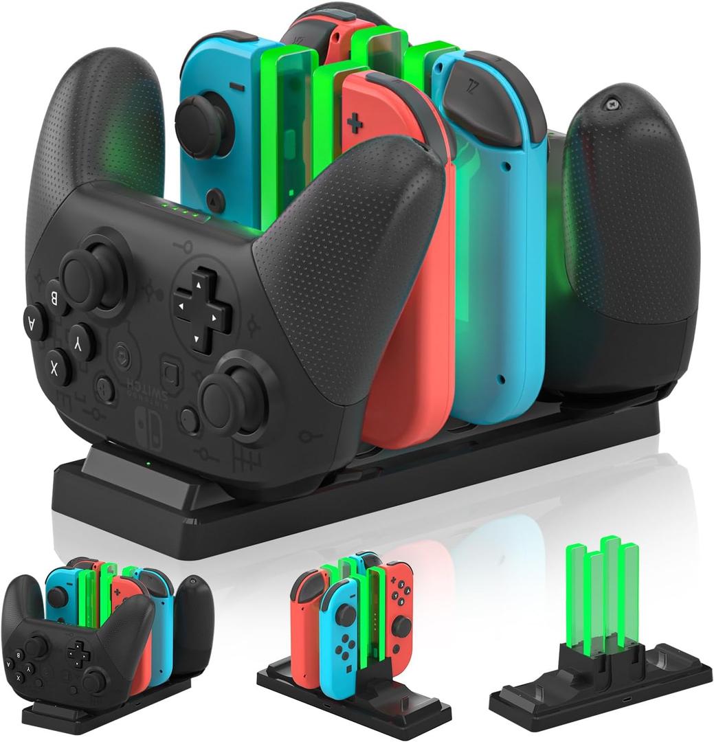 Controller Charger Dock for Nintendo Switch 6 in 1 Charging Station for 4 Joy-Cons & 2 Pro Controllers, LED Indicator, Quick USB Charging, Not Compatible with Switch 2 Joycon