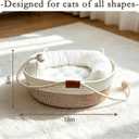 18 Inch Cat Bed Basket, Cotton Rope Woven Pet Bed with Cushion and Cooling Pad, Handwoven Breathable Cat Bed for Medium & Large Pet, All-Season Universal, Khaki