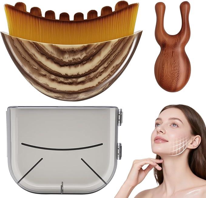 Lymphatic Contour Face Brush,Lymphatic Drainage Brush, Dry Brushing Face Brush with Wooden Facial Massage Tool,Lymphatic Drainage Massager for Face,Designed to Fit The Skin Precisely (1+1pcs)