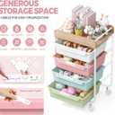Rolling Craft Storage Cart with 4 Drawers,Utility Cart with Drawers,Art Craft Organizers and Storage,Kids Craft Cart,Kids Art Cart With DIY Lable and Wooden Tabletop Area,Colorful