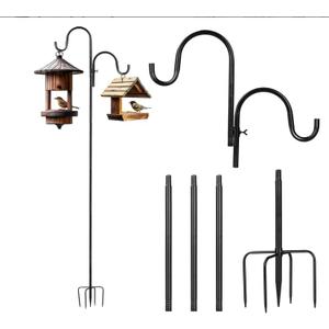 92 inch Double Sheperds Hooks for Outdoor, Adjustable Heavy Duty Bird Feeder Pole, Multi-Use Outdoor Hook for Plant Hangers, Weddings Decor, Solar Light Lanterns, Wind Chimes (1 Pack)