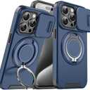 chubbycable Phone Case for iPhone 16 Pro Max Chubbyarmor 2.0 Military-Grade Shockproof Magnetic Anti-Slip Case with Camera Slide & 360 Kickstand Ring, Blue