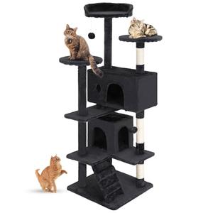 FDW | 54" Cat Tree Tower | Dark Gray | Multi-Level Indoor Activity Center with Sisal Scratching Posts, Condos, Plush Perches, Hanging Cat Toys | Sturdy, Easy to Assemble | for Kittens & Adult Cats