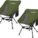 CANWAY Portable Camping Chair, Ultra-Compact and Lightweight Folding Chair for Camping, Beach, Picnic, Lawn Concerts, Hiking, Backpacking, Adjustable Height (Army Green-2 Pack)