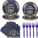 Konsait 80Pcs Hanukkah Plates and Napkins Set - Serve 20 Guests Blue and Gold Happy Hanukkah Plates Paper Goods Party Supplies