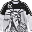 VIPWOLF Men's Number Graphic Long Sleeve Jersey Shirts Oversized Y2K Round Neck 2 in 1 T-Shirts Streetwear Top, Small