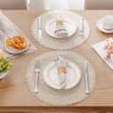 6 x SHACOS Round Placemats Set of 6 Boho Braided Bordered Place Mats 15 inch for Dining Tables Wedding Holiday Party (Ivory Bordered, 6)
