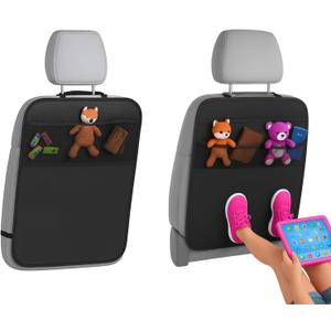 LILTOM Car Back Seat Protector with Organizer, 19"x27" XL Kick Mats, Waterproof, 3 Pockets, 2-Pack (Black - 3 Pocket)