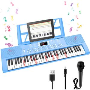 Piano Keyboard, 61 Key Upgrade Kids Pianos Music Toy with Light-up Keys & Pro Teaching Modes, Dual Speaker, 70 Demos,100 Tones, 100 Rhythms Perfect Christmas/Birthday Gift for Kids (Blue)
