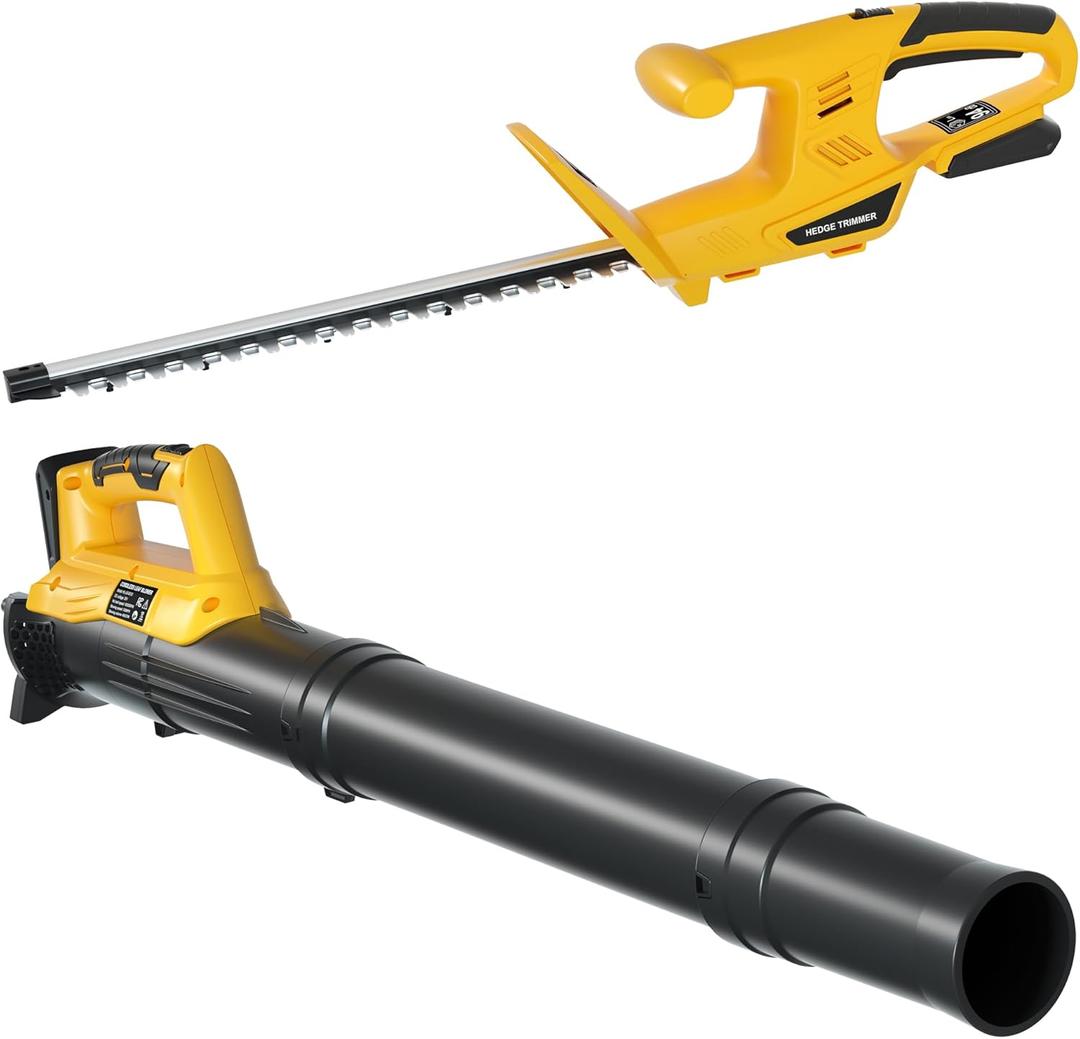 Houselife Cordless Hedge Trimmer and Leaf Blower Combo Compatible with Dewalt 20V Max Battery (Tool Only), 18'' Battery Powered Hedge Trimmers and Electric Leaf Blowers Lawn Care, Yard, Garden (Light yellow)