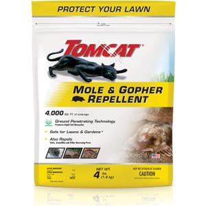 Tomcat Mole & Gopher Repellent Granules, Safe for Lawn and Garden, Formulated with Castor Oil, 4 lbs.