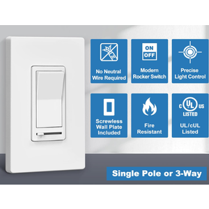 BESTTEN Dimmer Light Switch, for LED Dimmable Lamp, CFL, Incandescent, Halogen Bulb, Single Pole or 3-Way LED Slide Dimmer Switches, Screwless Wall Plate Included, UL Listed, White
